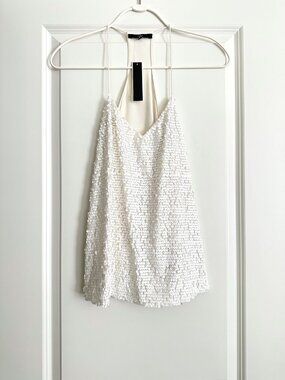 NWT TIBI Ava Beading Sequin Cami Racerback Tank in Ivory